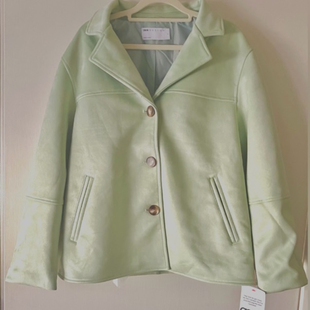 ASOS DESIGN foux suede button front jacket in Pastel Green - Size Small